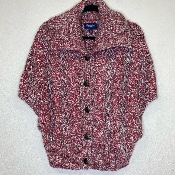 American Eagle Cardigan Sweater Cable Knit Button-Down Wool Blend Red Size L/XL - Picture 1 of 10
